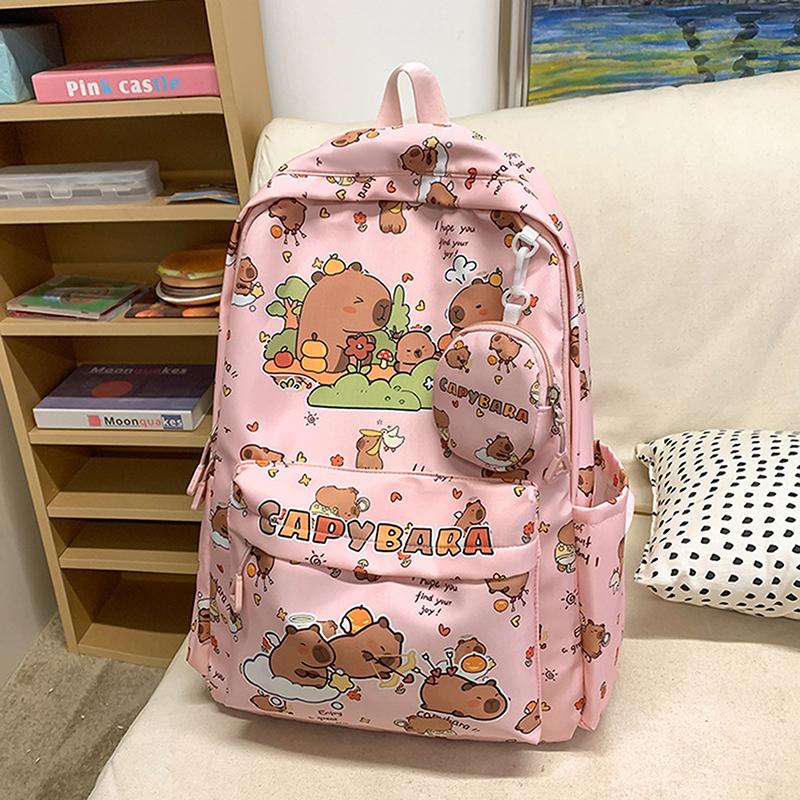 Cartoon Capybara Backpack For Girls Boys Student Teenager Children Rucksack Cute Casual Lightweight School Bags Kids Gifts