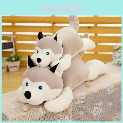 Cute Gray Lying Posture Husky Plush Doll Toy For Birthday Presents