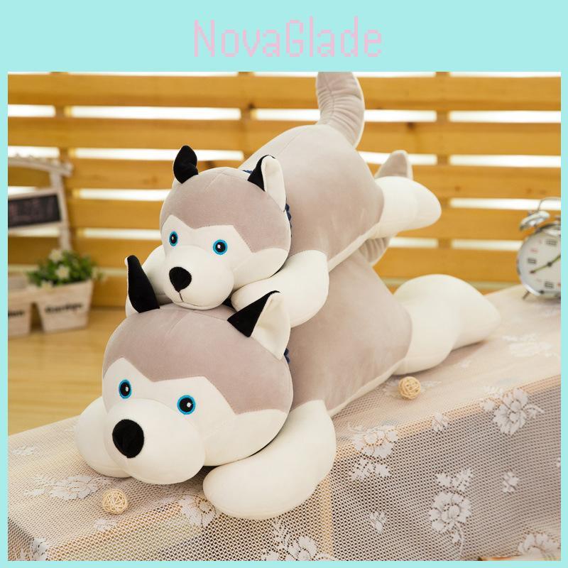 Cute Gray Lying Posture Husky Plush Doll Toy For Birthday Presents