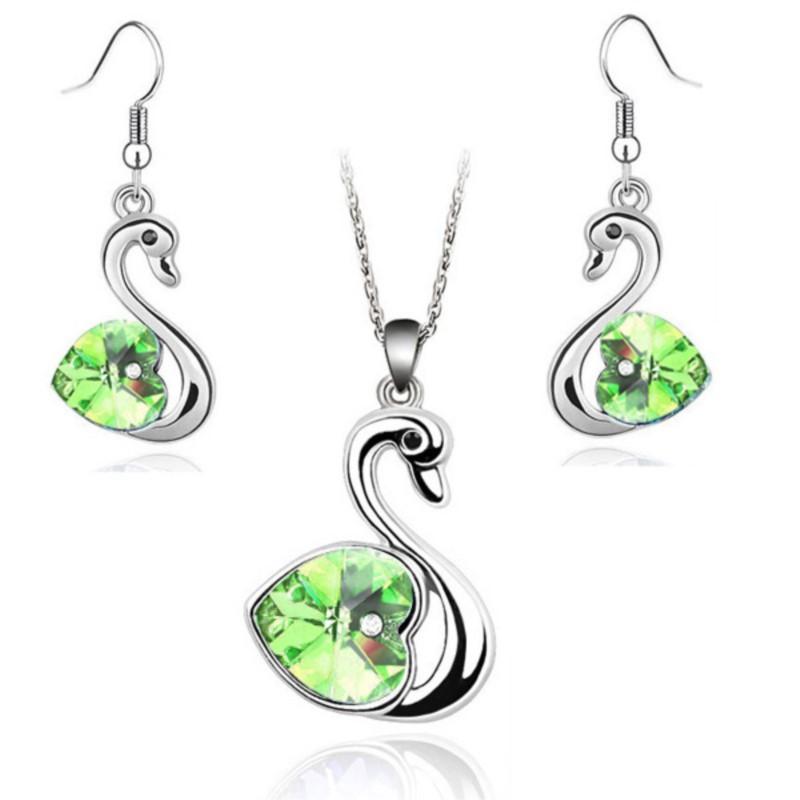 Cigno di cristallo Ciondolo charm amante moda Set di gioielli regalo di compleanno presente Collana Orecchino charm di qualità ragazza appuntamento