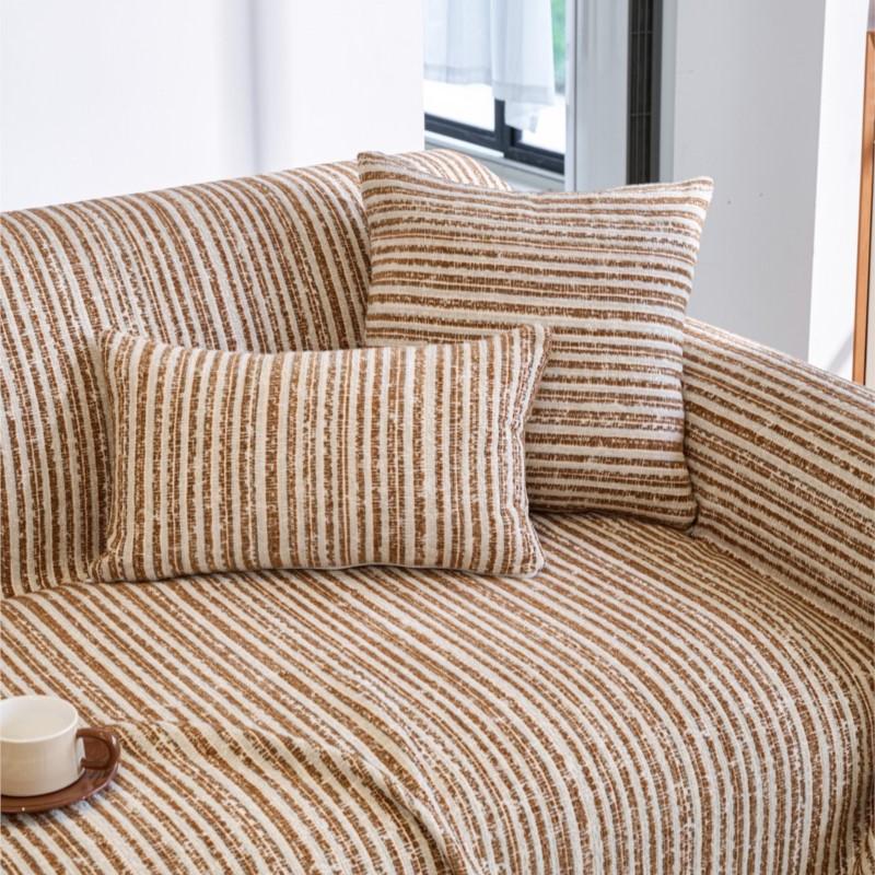 All-Season Universal Non-Slip Fit Soft Chenille Striola Couch Cover Cushion Protector One-Piece Full Coverage Sofa Throw Cover