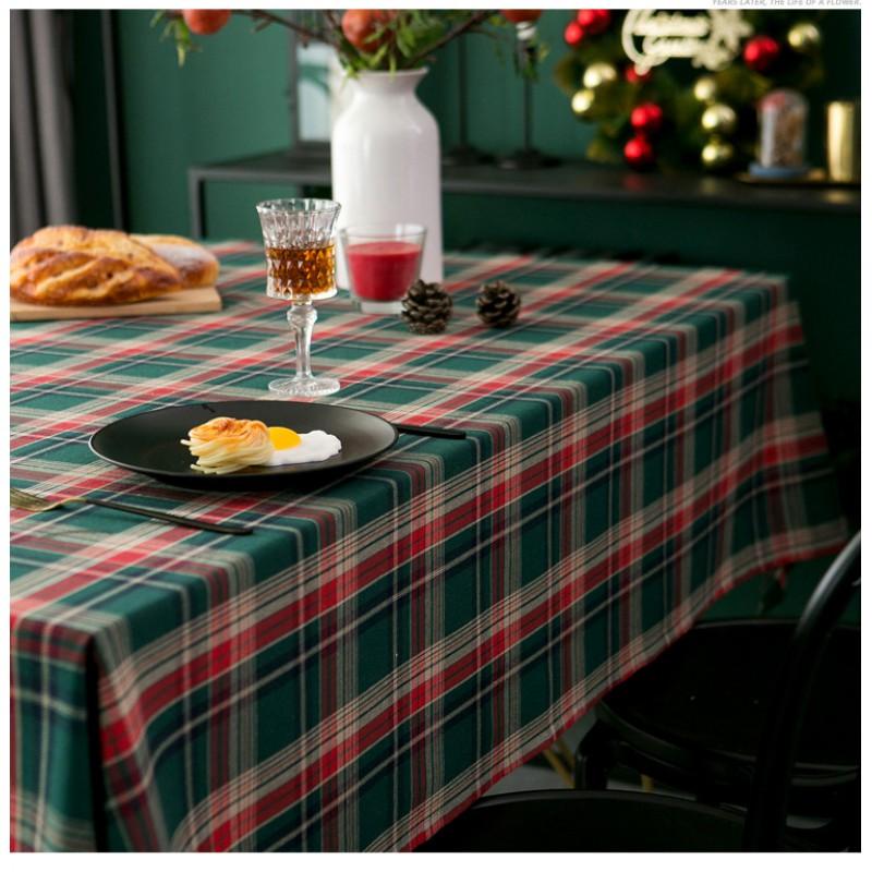 Vintage British Style Green Plaid Tablecloth Dining Table Coffee Christmas Holiday Decor