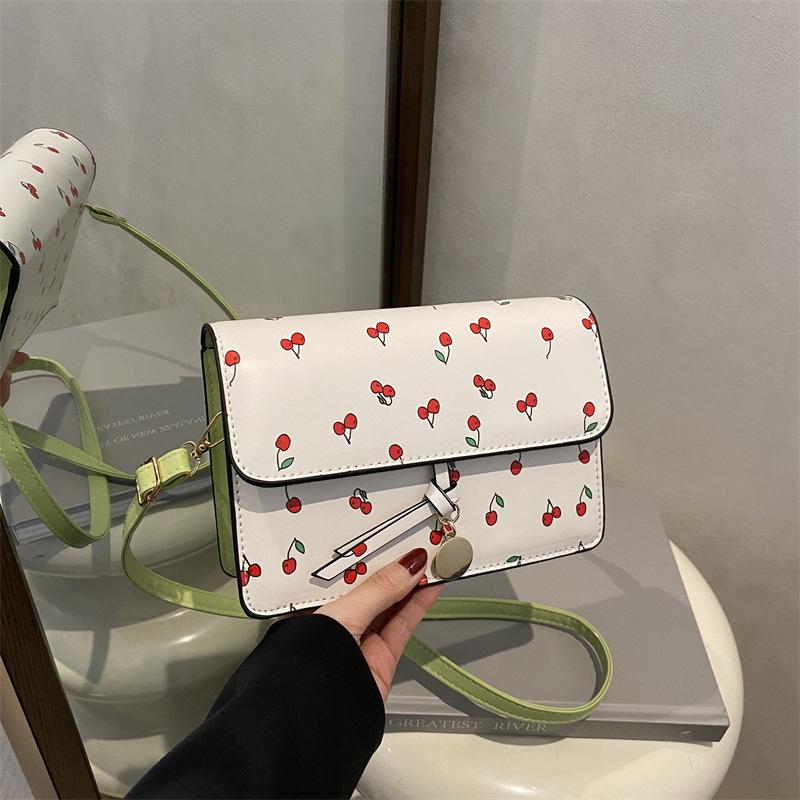 This Year, the Popular Small Fresh Cherry Printed Small Square Bag Women's 2025 Summer New Versatile Shoulder Bag Messenger Bag Foreign Style