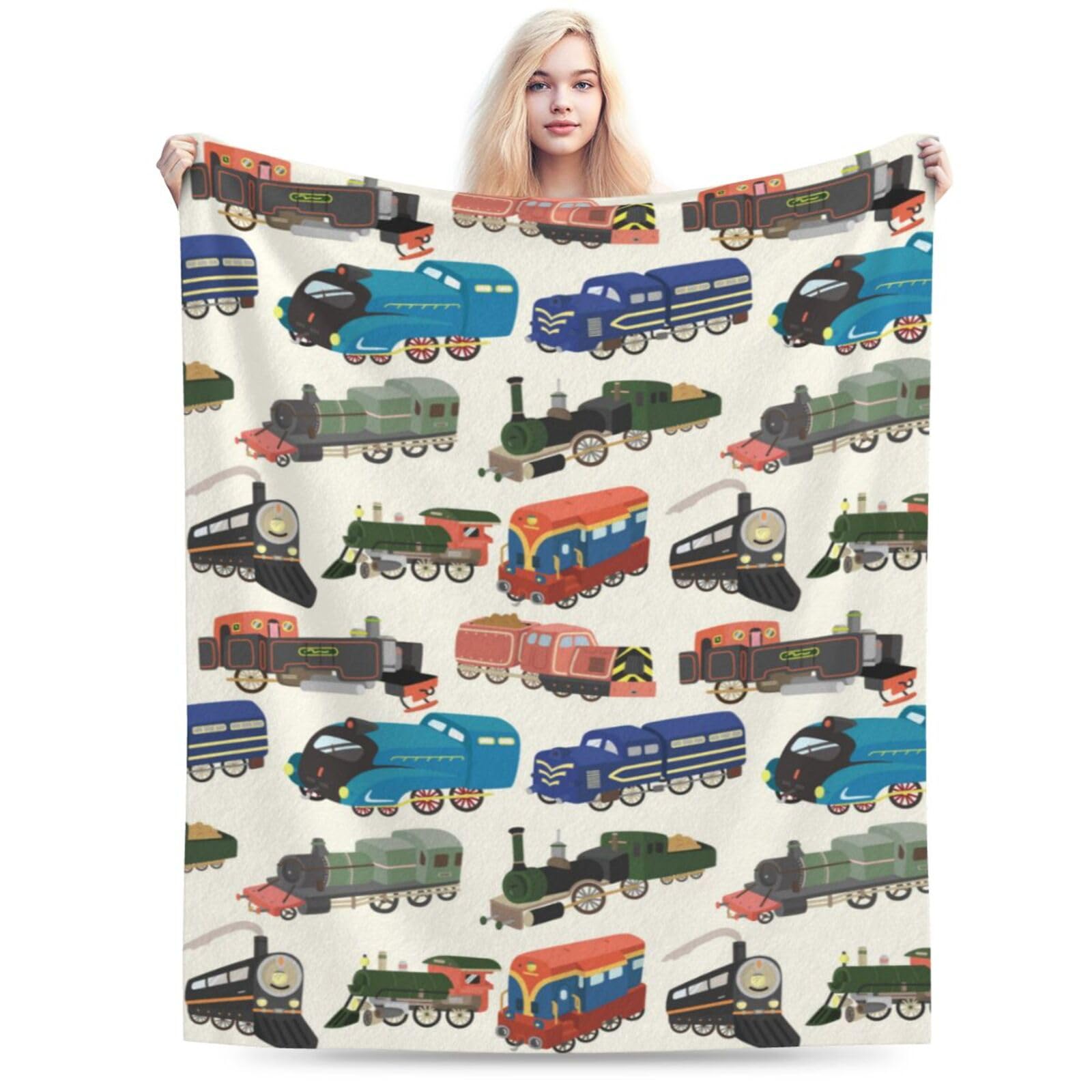 

Flannel Fleece Throw Blanket for Couch Bed Old Steam Train Soft Cozy Lightweight Bed Blanket for Kids Adults Boys Girls Queen 80x120cm