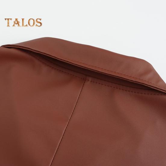 Herren Langer Trenchcoat aus Kunstleder mit Revers, langärmelig, einfarbig, Windjacke, wasserdicht, winddicht, Windjacke