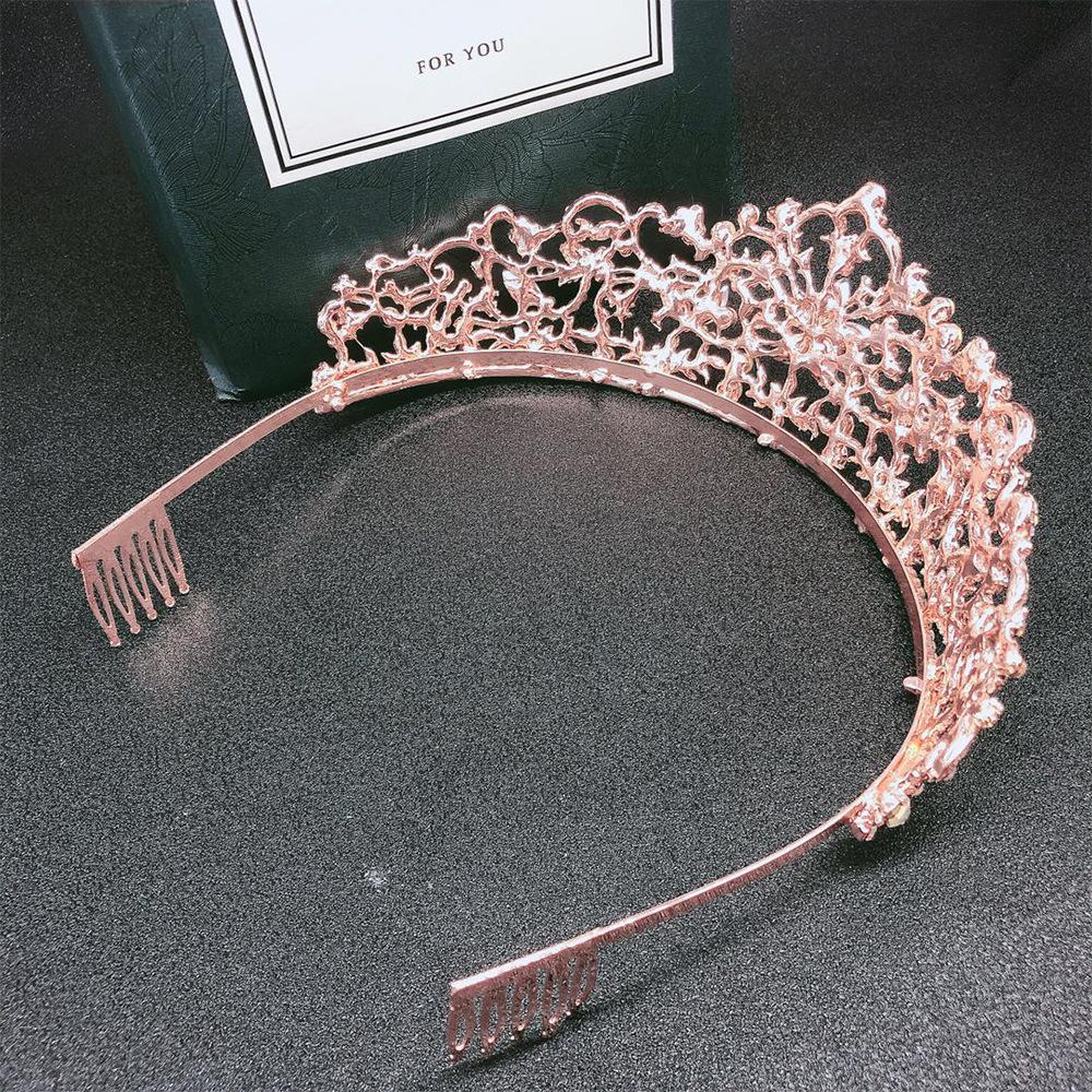 Baroque Vintage Rose Gold Color Crystal Flowers Bridal Tiaras Crown Rhinestone Pageant Crowns With Comb Wedding Hair Accessories