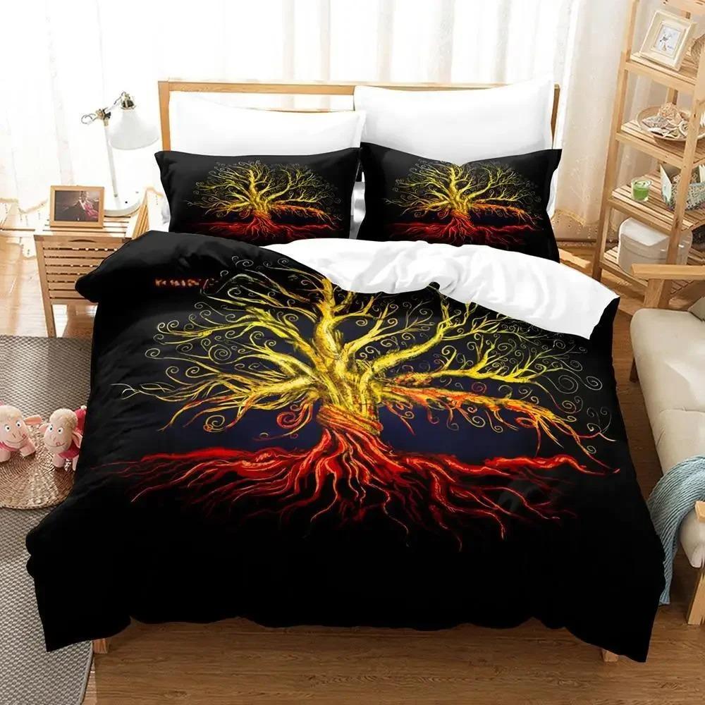 Nytt Yggdrasil Träd Runor sängkläder Set Enkelt Twin Fullt Queen King Size Sängset Vuxen Barn Sovrum Påslakan Set Anime Säng Nytt