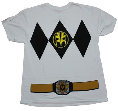 Mighty Morphin Power Rangers Adult New T-Shirt - White Ranger Costume Front