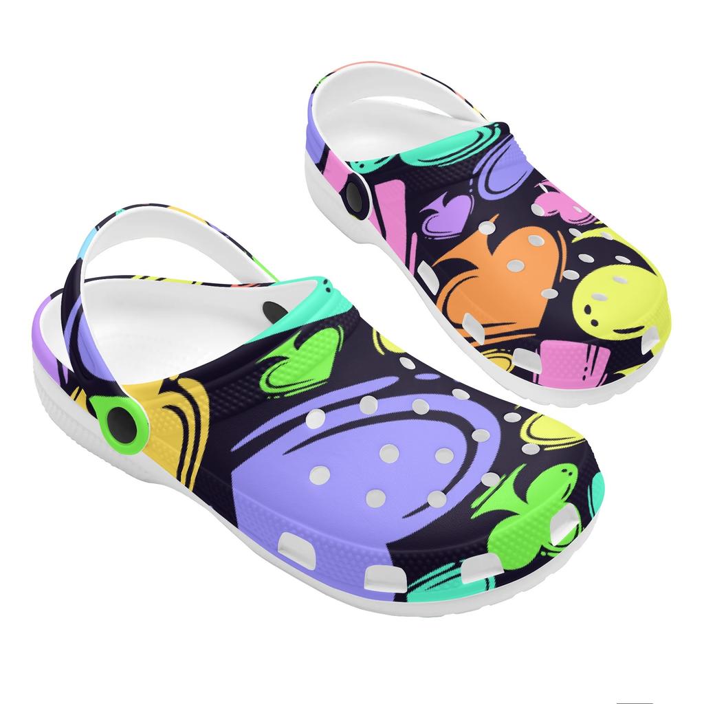 White EVA Clogs with Crescent Bat Print, Lightweight Slip On Garden Shoes, Breathable Beach Sandals, Indoor Outdoor Slippers for Men Women