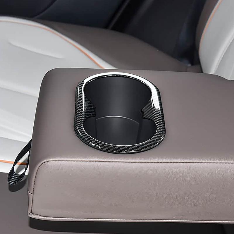 Car Styling Rear Water Cup Holder Frame Decoration Cover Trim For BYD Qin PLUS  Carbon Fiber Color Interior Accessories