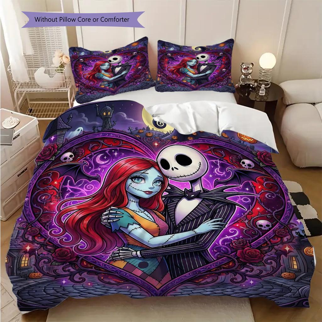 1PC The Nightmare Before Christmas Pattern Bedding Quilt Set Quilt Cover Pillowcase Home Decoration (1 * Duvet Cover + 2 * Pillowcase, Without Core)