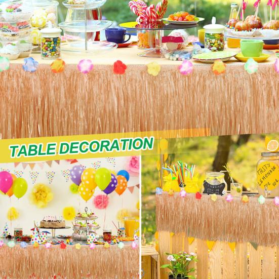 6 st Hawaiiansk Fransk Banner, Grässkirt Bordsfrans, Bordskjol med Färgglad