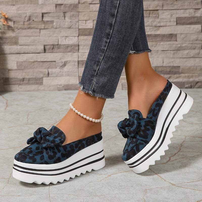 Women's Slip-On Round Toe High Heel Half-Calf Slippers - Soft Fabric Upper & PU Sole, Thick Cushioned Insole, Comfortable Indoor/Outdoor Casual Shoes