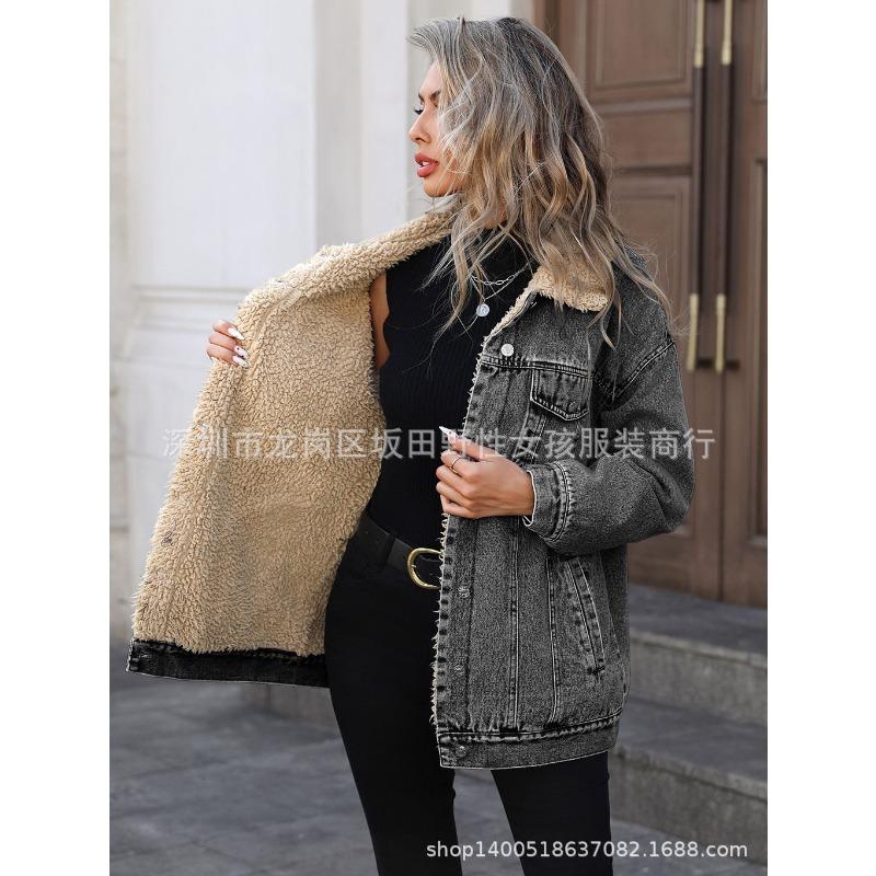 DICFY Women's Vintage Casual Solid Color Print Autumn Winter Long Sleeve POLO Neck Jackets & Coats