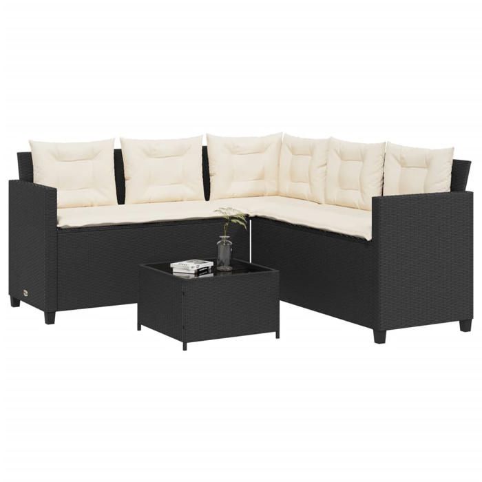 VidaXL Canapé de jardin avec table et coussins en forme de L noir, canapé d'extérieur, canapé d'extérieur en forme de L, 369039