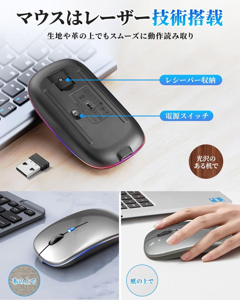 [2025 New Upgrade] Mucuru Wireless Mouse, Bluetooth 5.4, Quiet, Slim, Type-C, Rechargeable, 2.4GHz, 3-Level DPI Switching, Energy-Saving, Instant