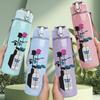 1PC Single Rose In Bottle Vase Pattern 750ml Color Plastic Sports Water Bottle Leakproof Flip Straw Lid Suitable for Sports Office Home Use