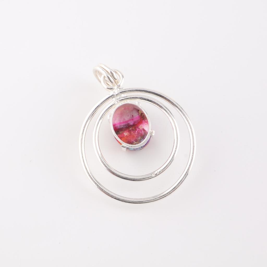 Pink Dahlia Turquoise Gemstone 925 Sterling Silver Jewelry Handmade Pendant1.65" PP-61-38