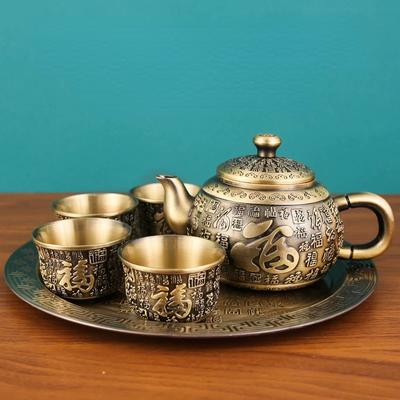 Baifu Teeservice aus Zinklegierung, Vintage, Grün, Antik-Farbe, Teeservice, Ornamente, Teekanne, Tablett-Set, Tasse, Teekanne, Metallhandwerk