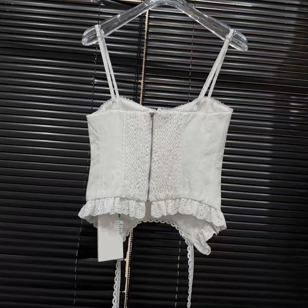 2026 Summer Spicy American Girl Waist-Cinching Cotton Lace Embroidered Camisole