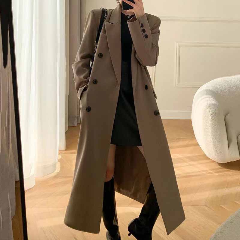 Elegant Lg Trench Coat Women Korean Double Breasted Office Lady Blazer Jacket Fashi Streetwear Lg Sleeved Overcoats