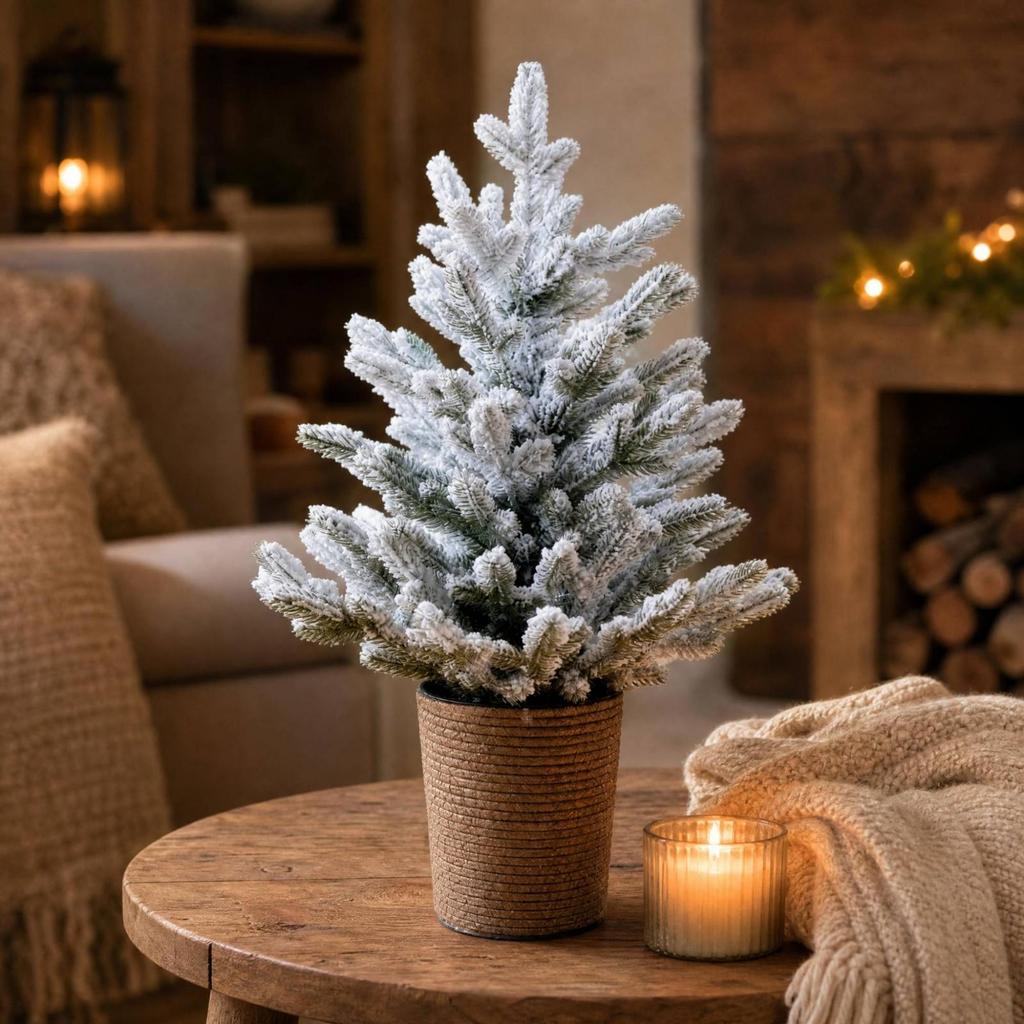 PE Artificial Christmas Tree with Iron Pot Dense Branch Tips SnowFrosted