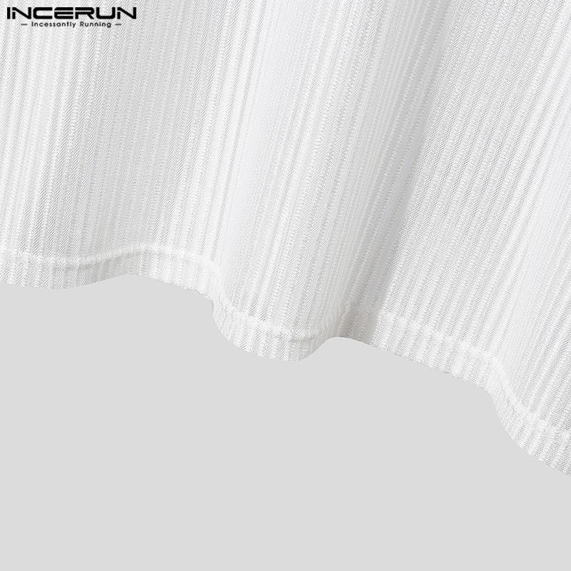 INCERUN Men Long Sleeve Striped Mesh See Through Skinny Party Club T-shirts Tops