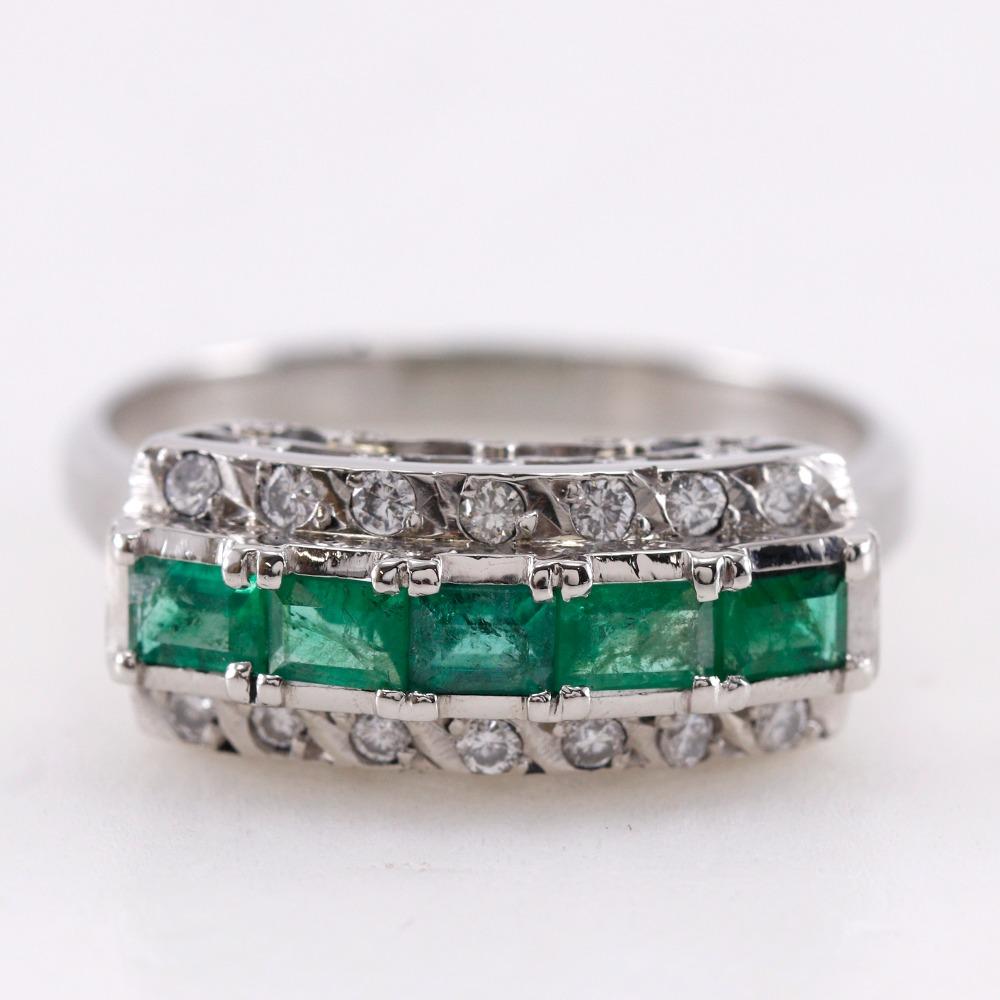 One Character Ring Pt900Platinum/Emerald/diamond #8.0(US Size) One Character 6.5g Women Used