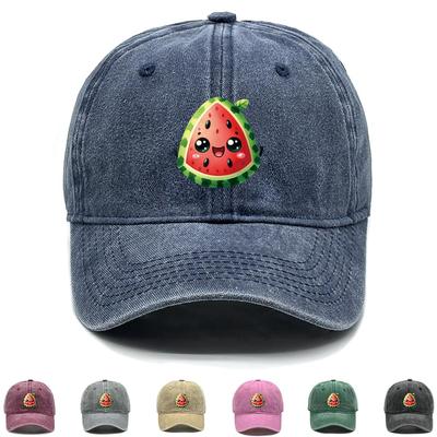 Cartoon Watermelon Print Adjustable Baseball Hat, Fruit Mesh Hat Hip Hop Slouchy Solid Leisure Snapback Baseball Cap