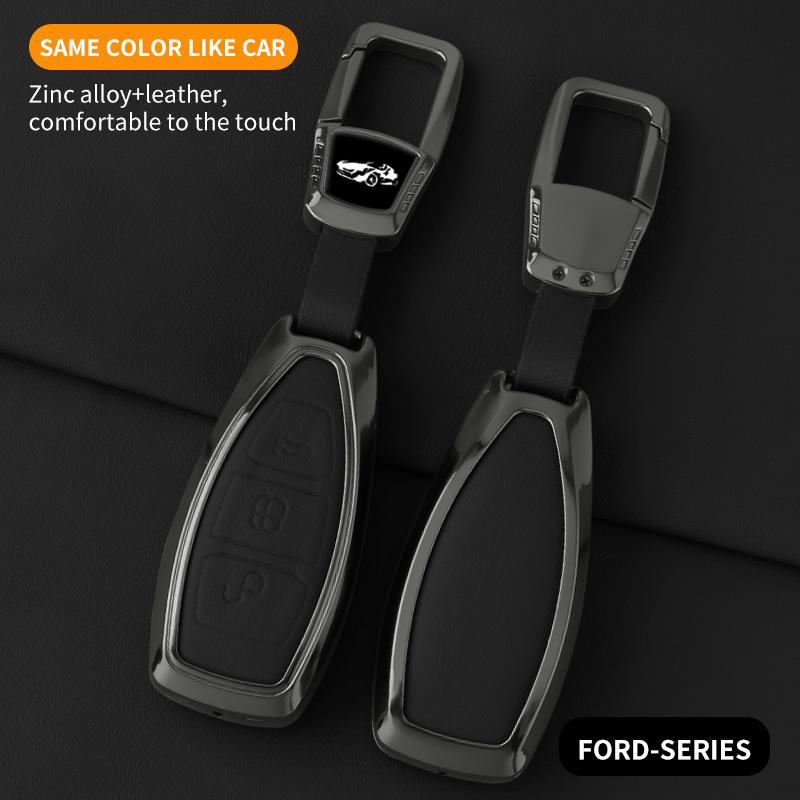 Zinc Alloy Leather Car Key Case For Ford Focus 3 4 St Mondeo Mk3 Mk4 Fiesta Fusion Kuga 2013 2014 Car Key Fob