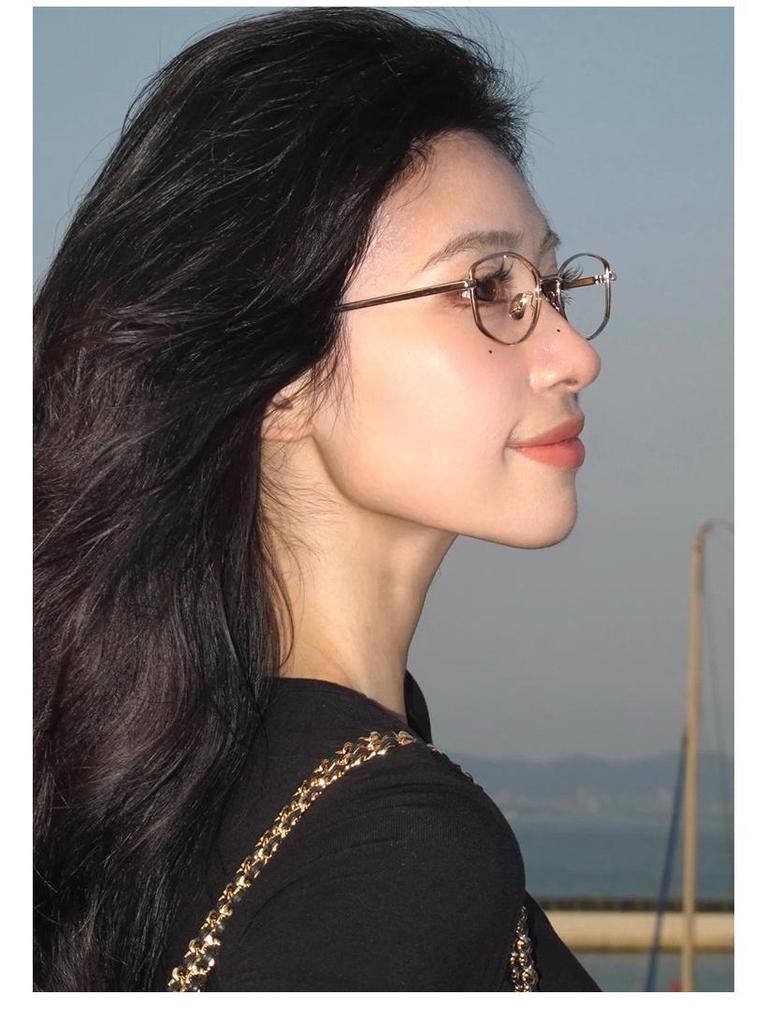 Minimalistische Golddrahtbrille im koreanischen Stil für Damen - High-End, myopiefreundlich, kleines Gestell für runde Gesichter
