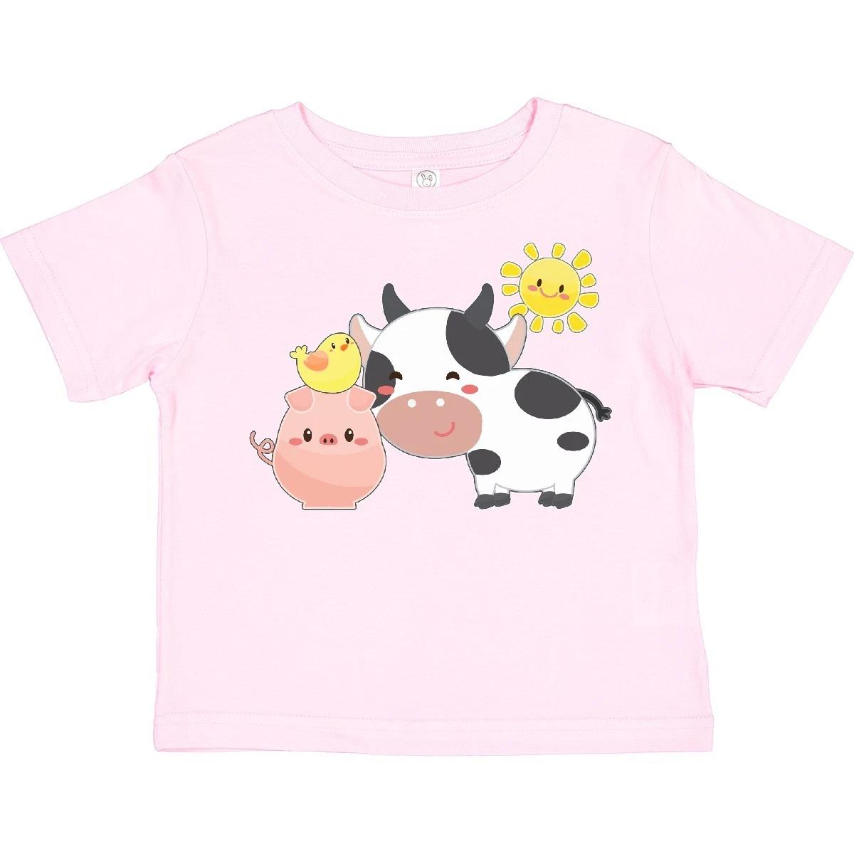 

Inktastic Fun Farm Animals- Cow, Pig, Chick Toddler kids boys T-Shirt Farming Chicken Sun 130