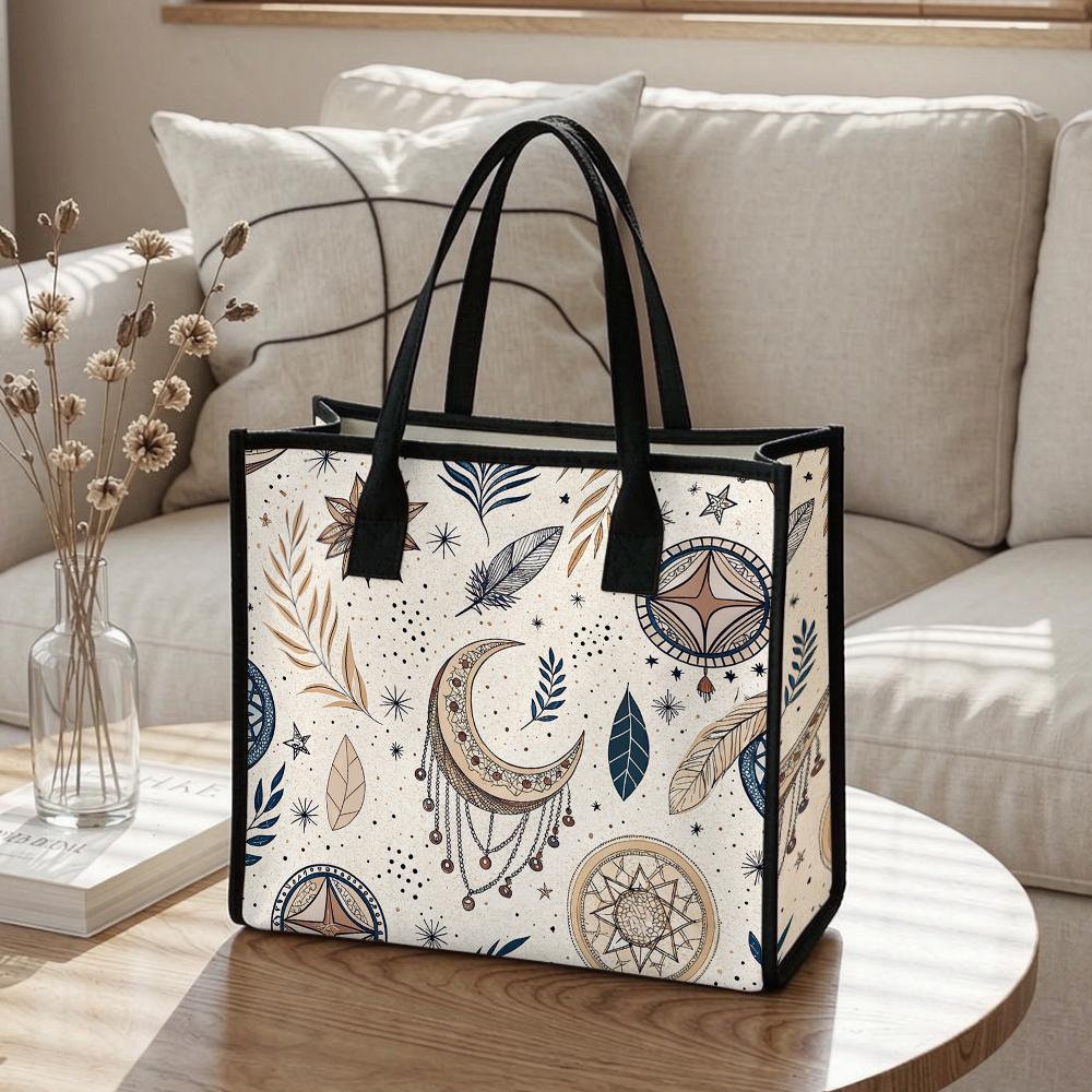 Boho Moon Pattern Tote Bag Casual Daily Use Shopping Handbag