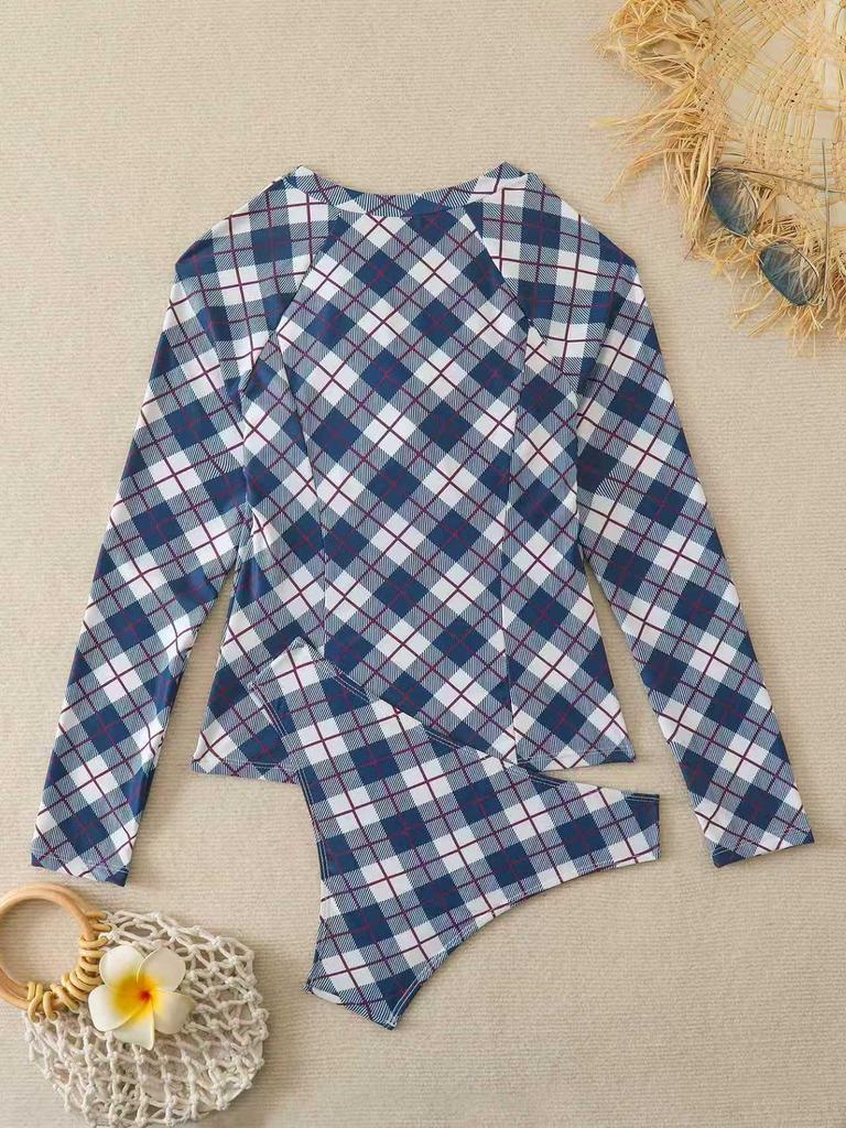 Women's European and American Long-Sleeve Tummy-Control Quick-Dry Diving and Surfing Two-Piece Swimsuit