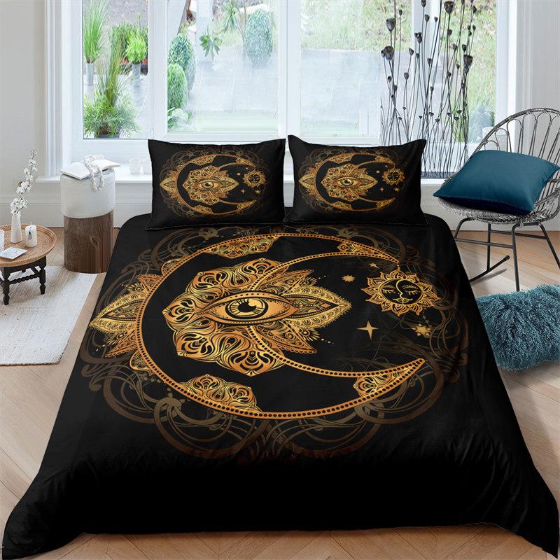 Bohemian Mandala Duvet Cover Golden Sun And Moon 3D Print King Queen Bedding Set Microfiber Dreamcatcher Quilt Cover Pillowcase