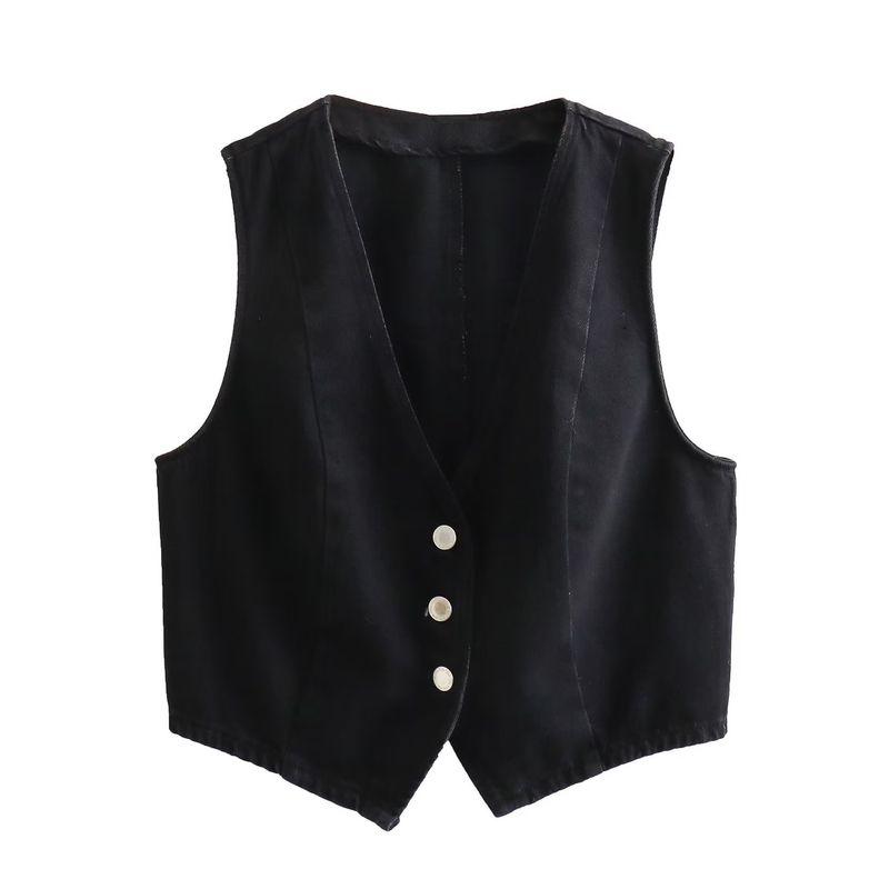 

Women s Kaslead Fashion Style Short Denim Vest Black Tops S