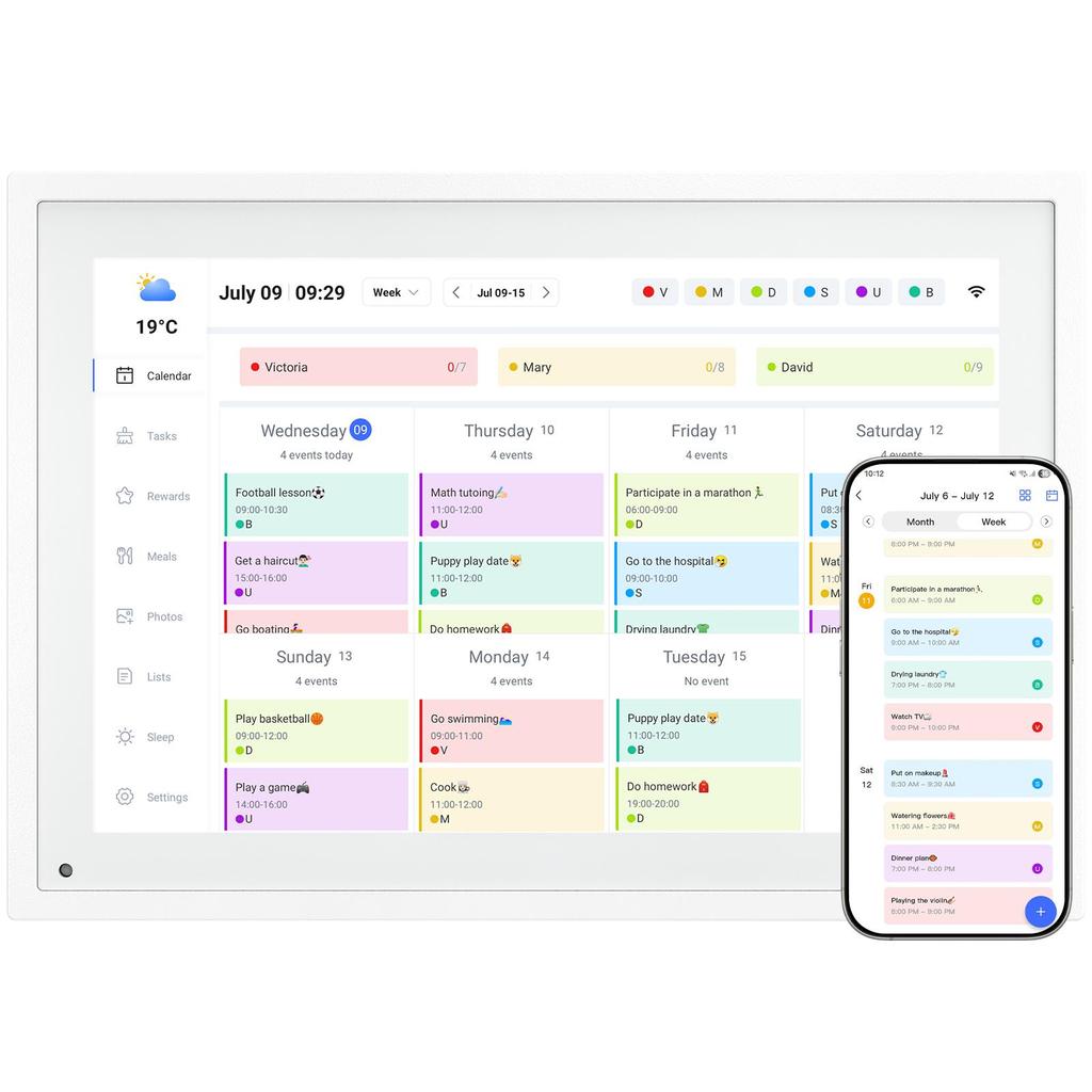 TABWEE Digital Calendar P10 10.1 Inch Touch Screen Calendar App Sync List Notepad Family Calendar Electronic Calendar