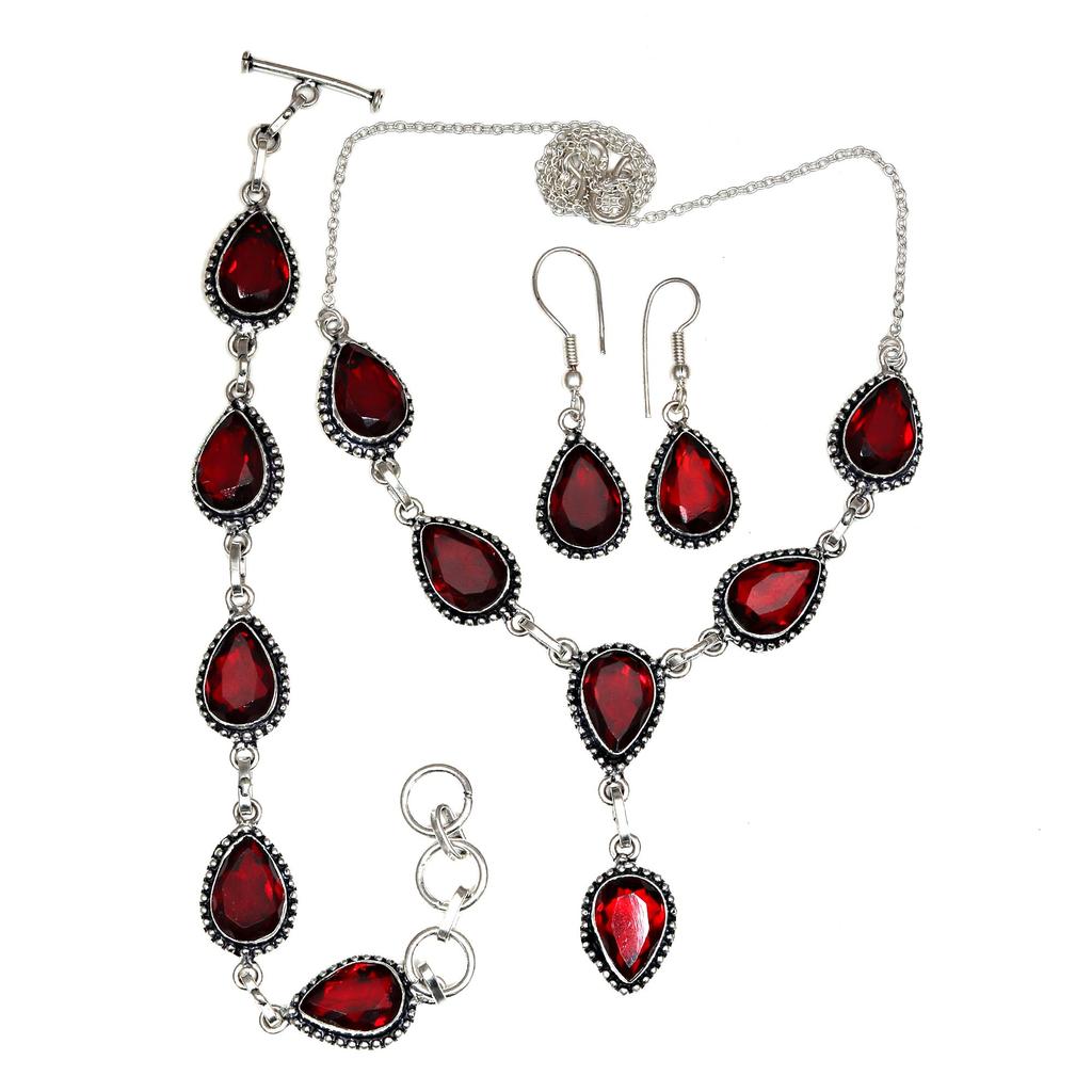 Mozambique Garnet Jewelry Sterling Gemstone Ring Handmade Set