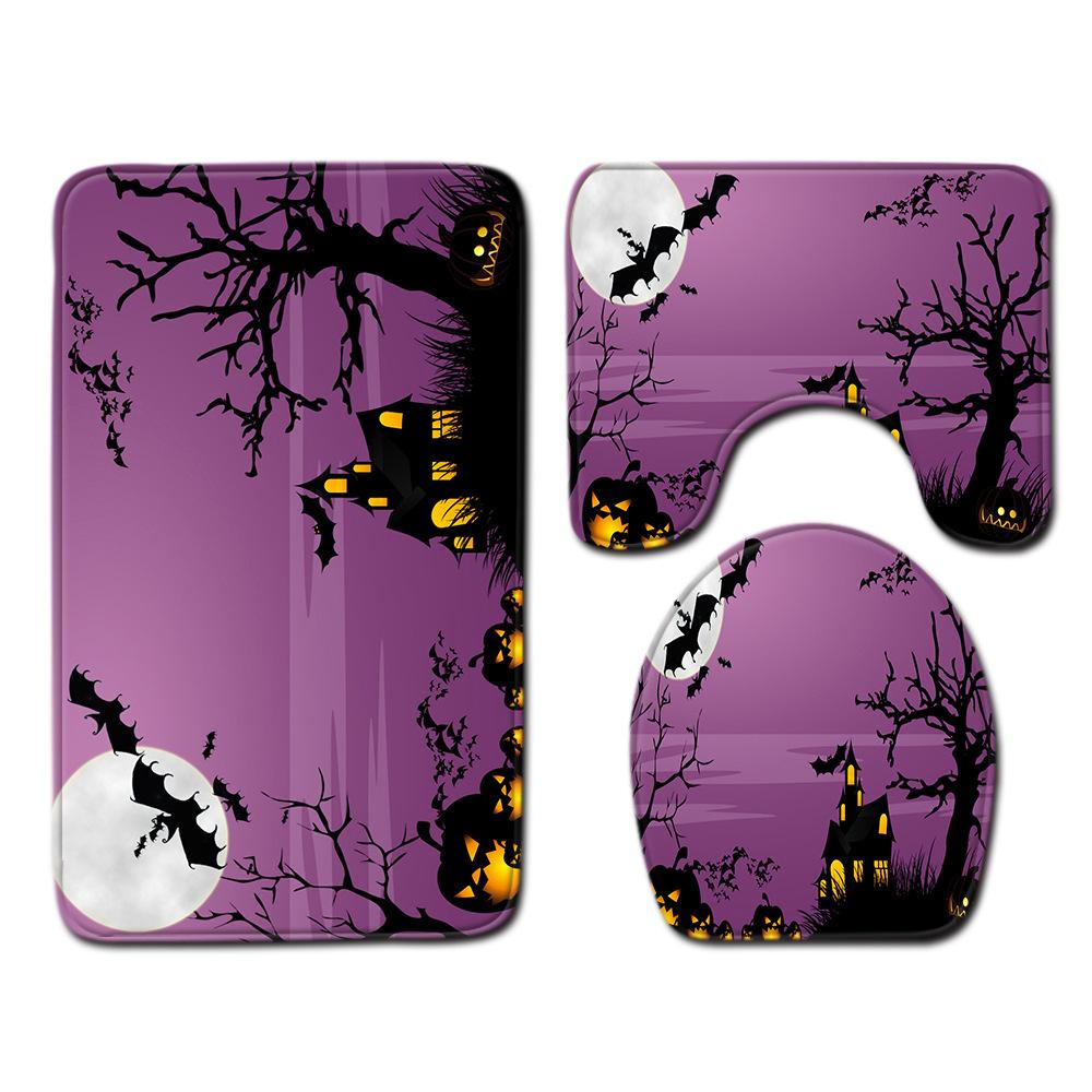 Halloween Shower Curtain Floor Mat Combination Four-Piece Set Bathroom Toilet Carpet Door Mat