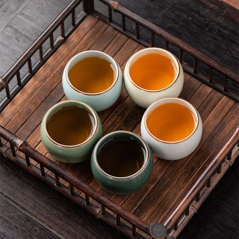 Large Ceramic Gaiwan-Style Personal Tea Cup With Crackled Glaze Five Elements Design Handcrafted Chinese Style Gift Giving