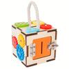 6 Sided Multifunctional Busy Box Recycled Wood Educational Toy for Youngsters 3+ Years, Hand Eye Coordination,Shape/Color Recognition Training