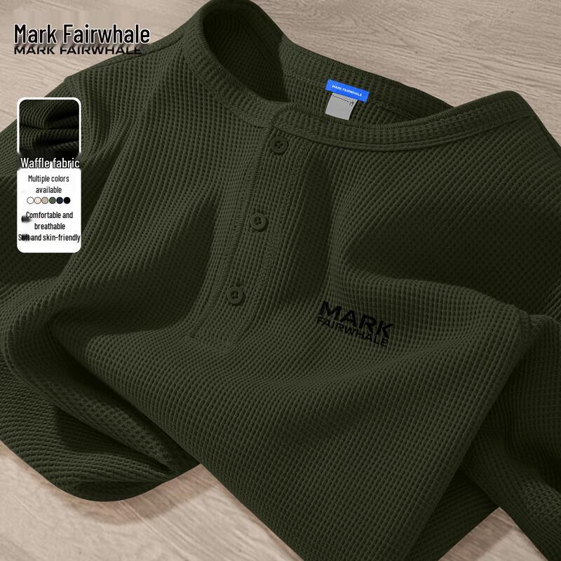 Mark Fairwhale Men s Waffle Knit Henley Long Sleeve T-Shirt L