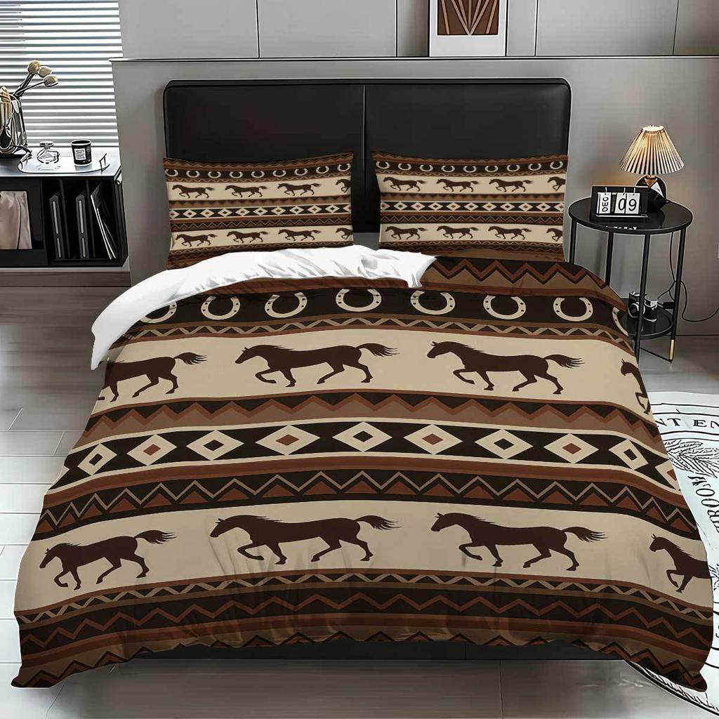 Home Textile Three-Piece Quilt Cover Horse 3D Digital Printing Kit Horse Thickened Abraded Cloth Pillowcase Quilt Cover