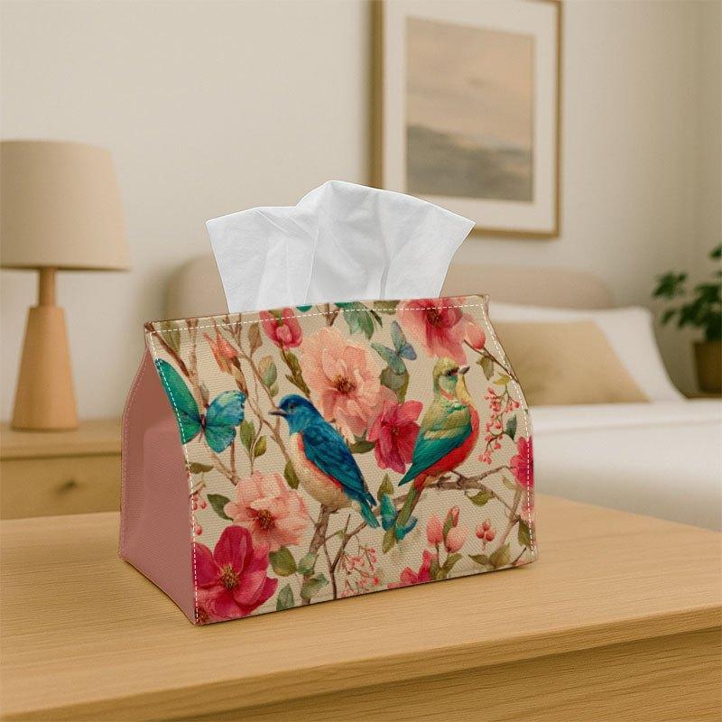 1pc Tissue Box Holder Features a Seamless Design Adorned with Watercolor Birds And Butterflies - A Versatile Napkin Dispenser Suitable for Home Gather