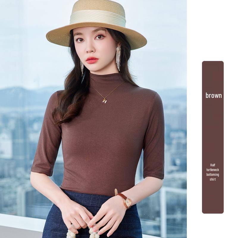 

Women s Hepburn Style White 3/4 Sleeve Semi-High Neck Top XXXXL