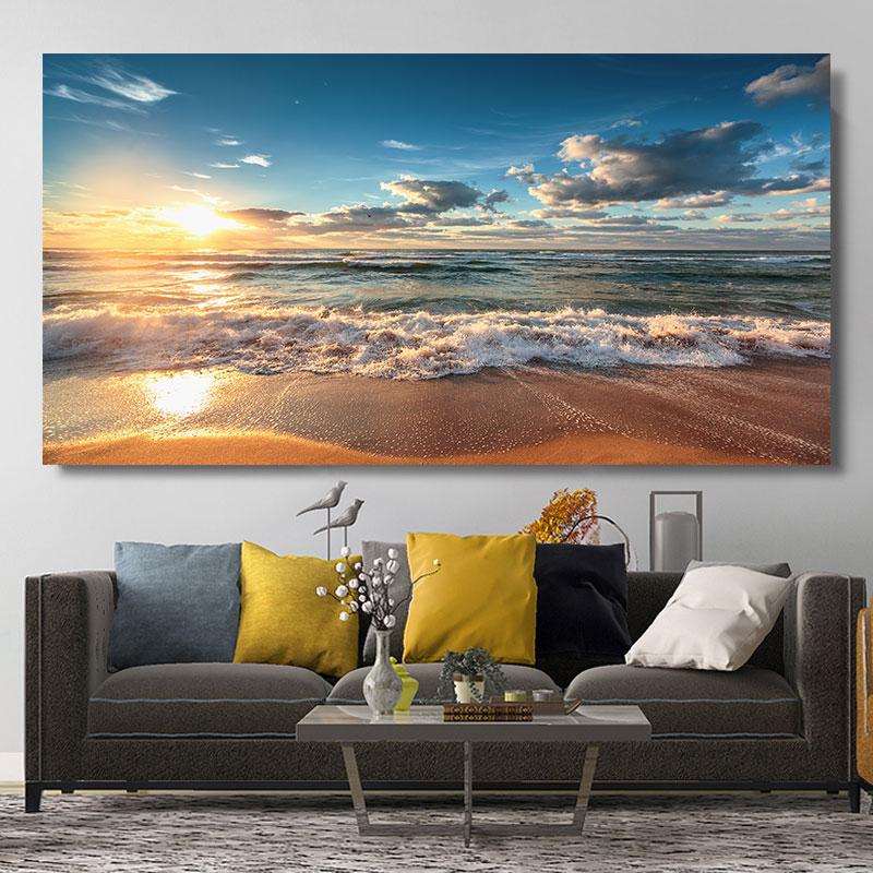 Natural Modern Seascape Wall Pictures Landscape Beach Sea Ocean Canvas Painting Wall Art Posters for Living Room Decor Cuadros