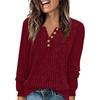 Women's Fashion Long Sleeve T-Shirt Solid Color Button Decoration Top