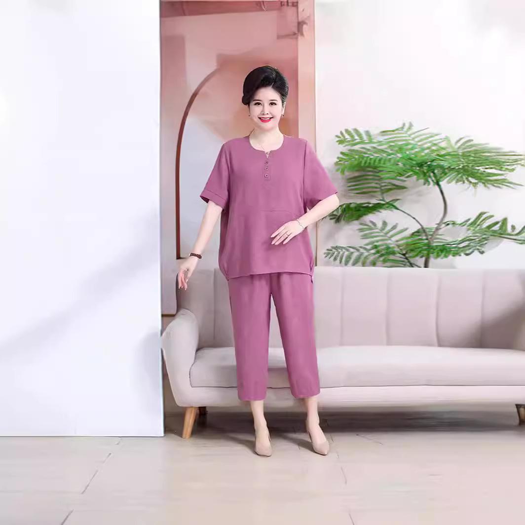 

Stylish Plus-Size Two-Piece Summer Set for Mature Women 6XL (188-208 lbs) фіолетовий