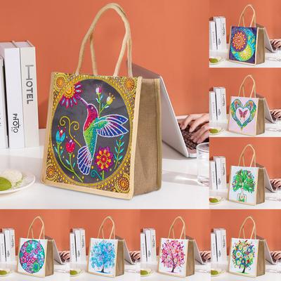 5D Diamantmalerei Handtasche DIY Umweltfreundliche Leinen Einkaufsaufbewahrungstasche Wiederverwendbar Faltbar Organizer Tragetasche Bastelset Mädchen Geschenke
