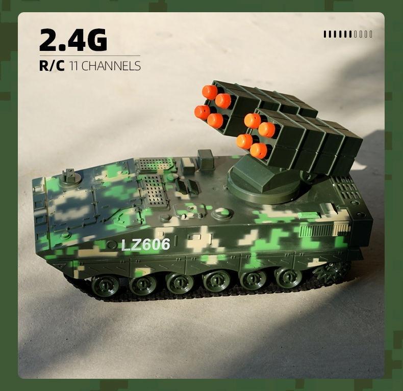 

Remote Control 2.4G Battle Tank Military Missile Launcher Electronic Acousto Optic Rc Kids Toy Shoot Bulletstank Model Kids Toys